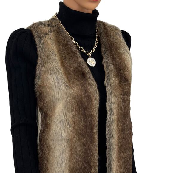 Liz Claiborne Womens Faux Fur Sweater Vest with Knit Back Size S Pockets - Picture 2 of 13